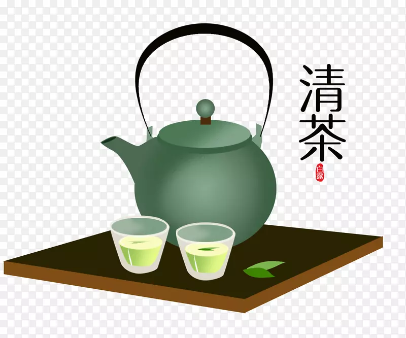 白露清茶茶壶绿色清新24节气