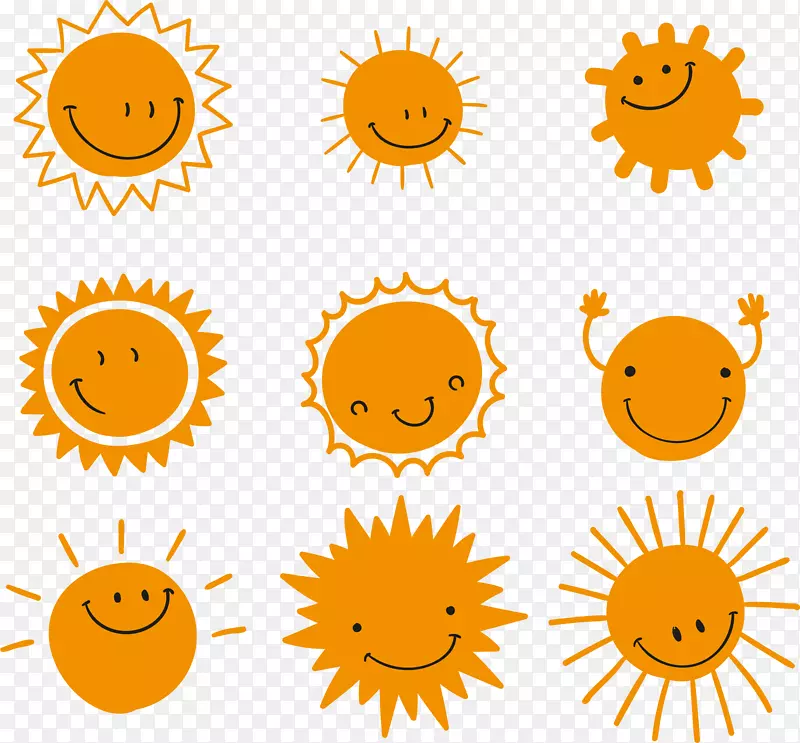 9款微笑太阳设计矢量图