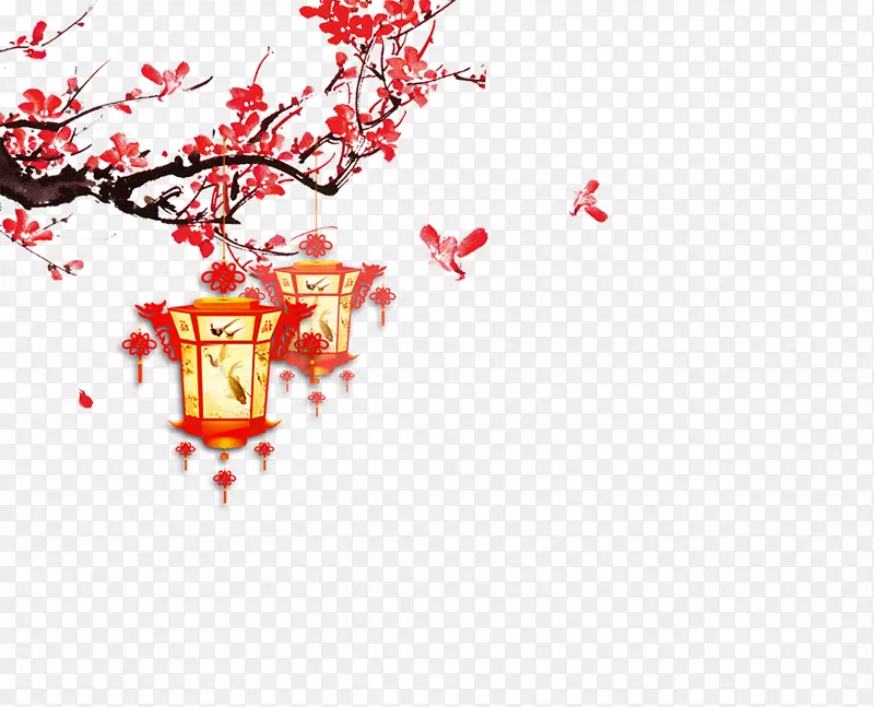 梅花，灯笼，春节