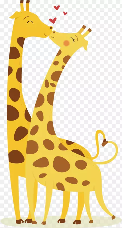 手绘卡通可爱亲吻的长颈鹿
