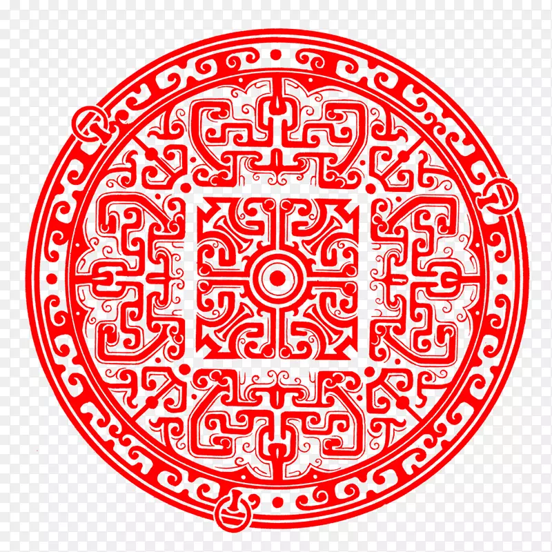 红色圆形复杂汉代花纹
