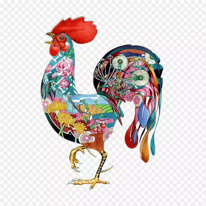 炫彩彩色中国风公鸡
