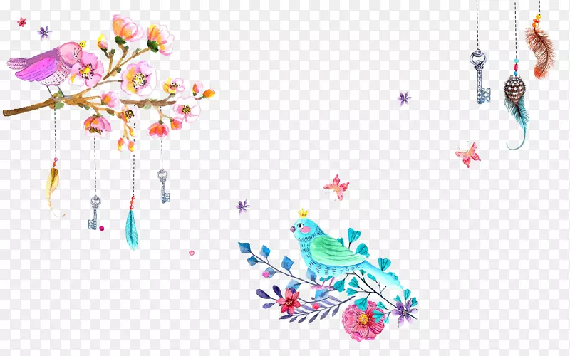 卡通手绘花鸟