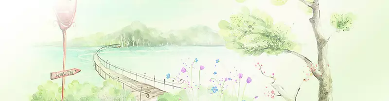 手绘浪漫风景淘宝海报背景