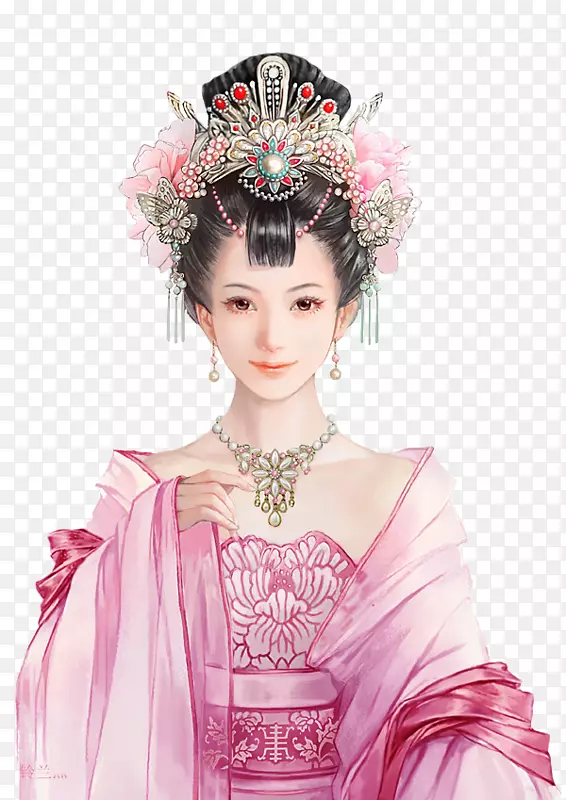 粉衣婉约女子古风手绘