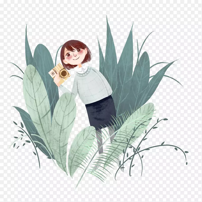 女孩踏青手绘图