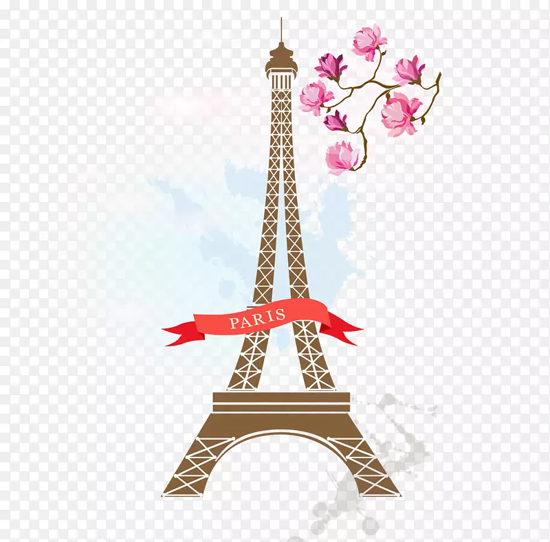 手绘巴黎铁塔旅行元素