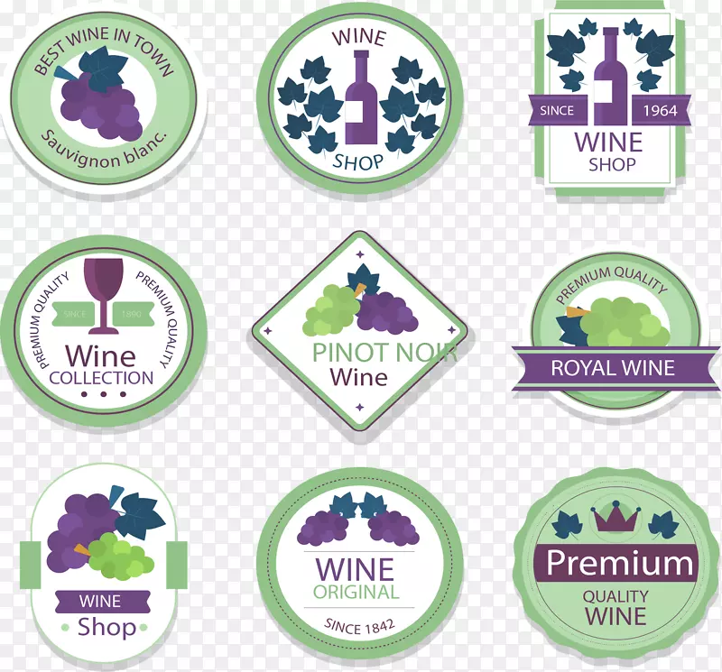 9款创意葡萄酒标签矢量素材