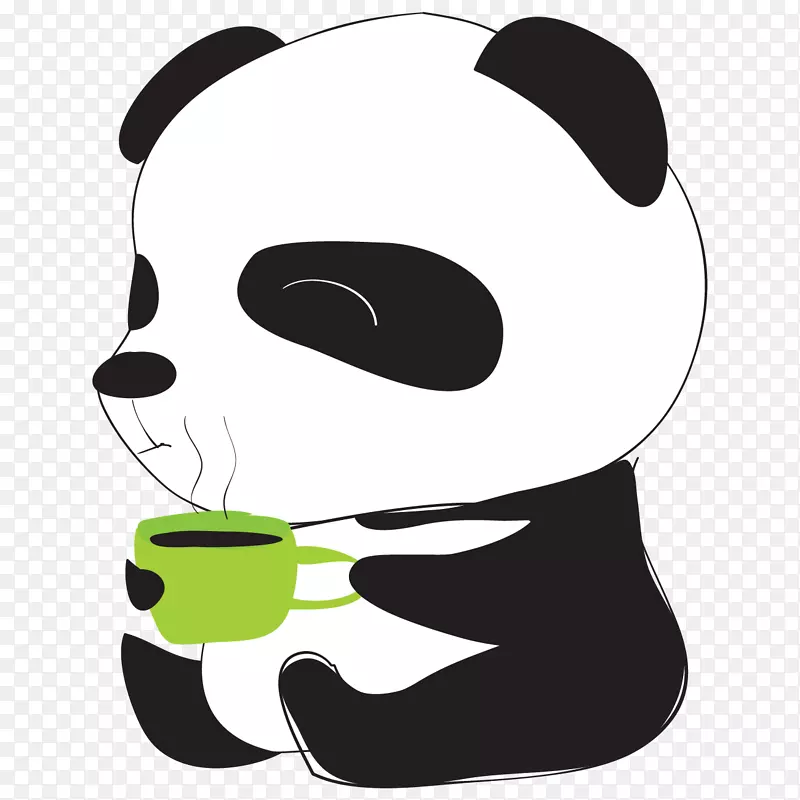 坐着喝咖啡的大熊猫