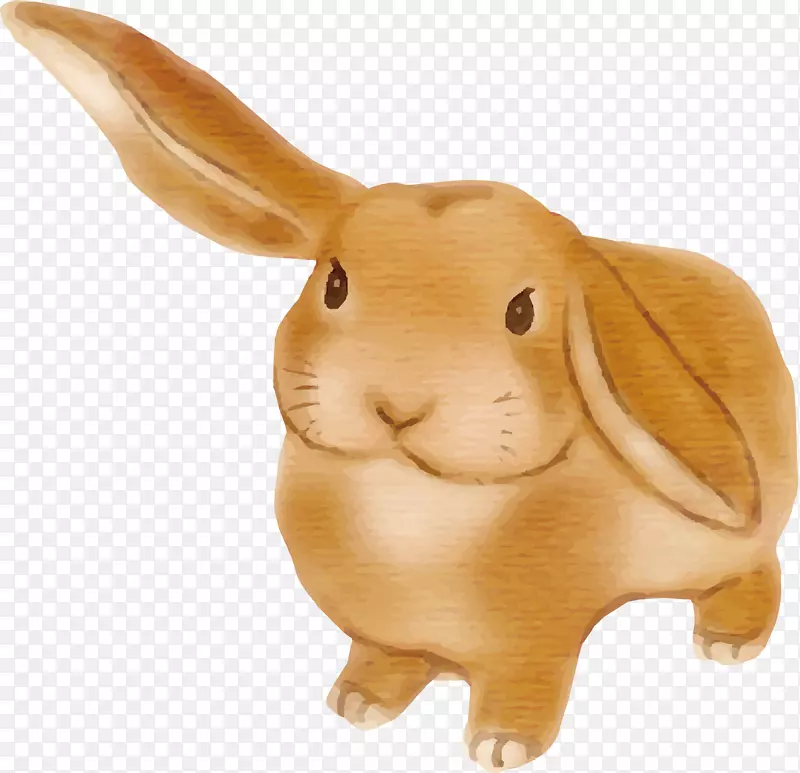 水彩手绘黄色兔子