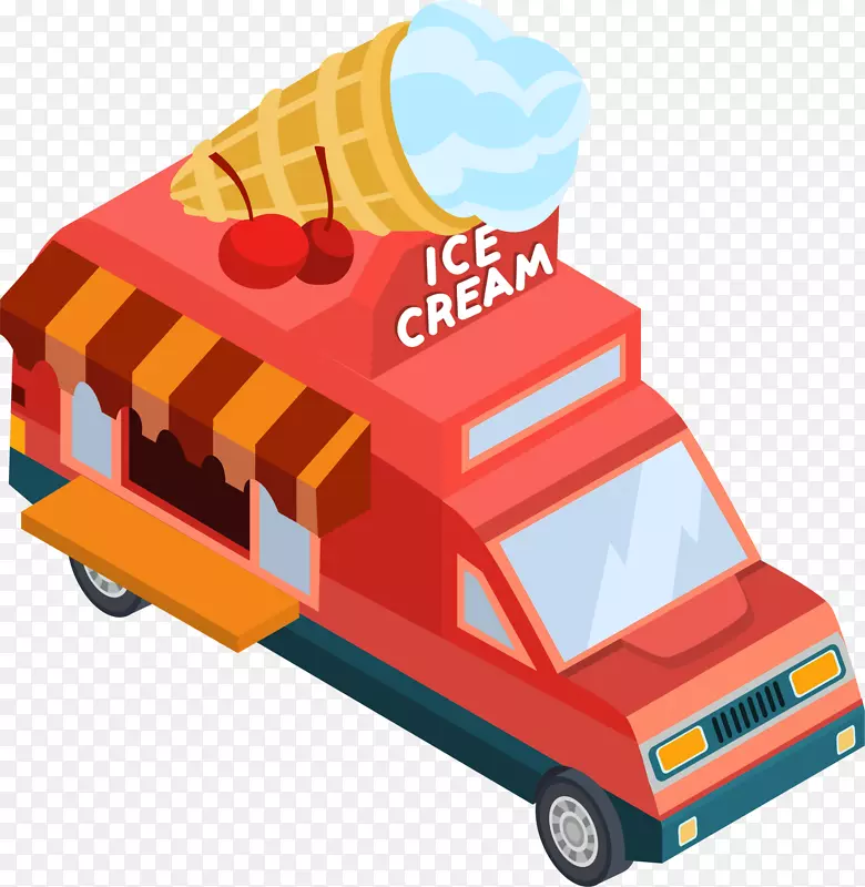 红色立体冰淇淋车