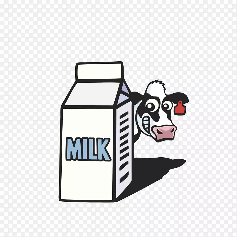 卡通从牛奶盒后面探出头的奶牛素