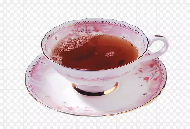 带粉色托盘的一杯花茶