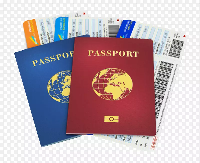 蓝红色封面国际护照夹着机票实物