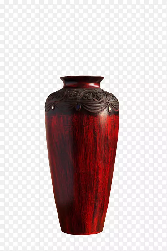 红色木质雕刻的花瓶古代器物实物