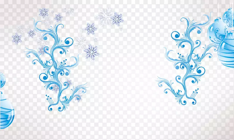 蓝色雪花树装饰免扣素材