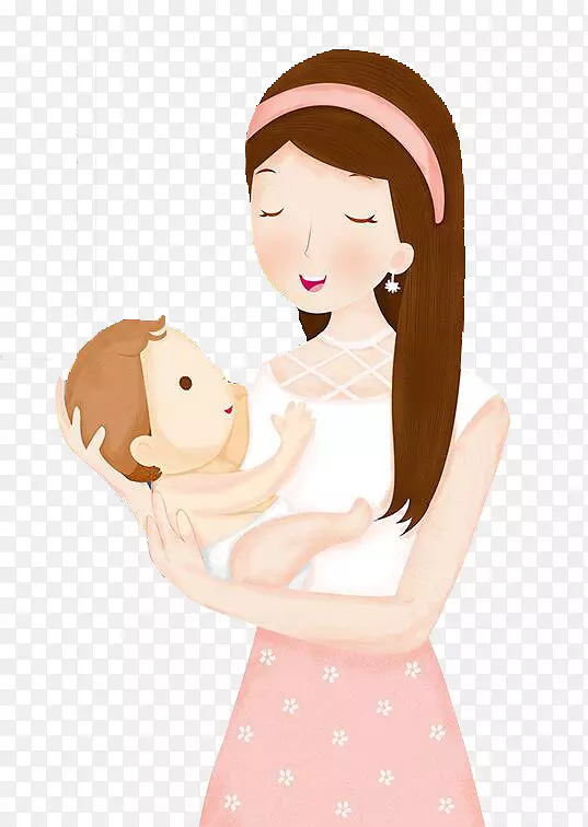 手绘母亲节装饰插图抱着婴儿的妈