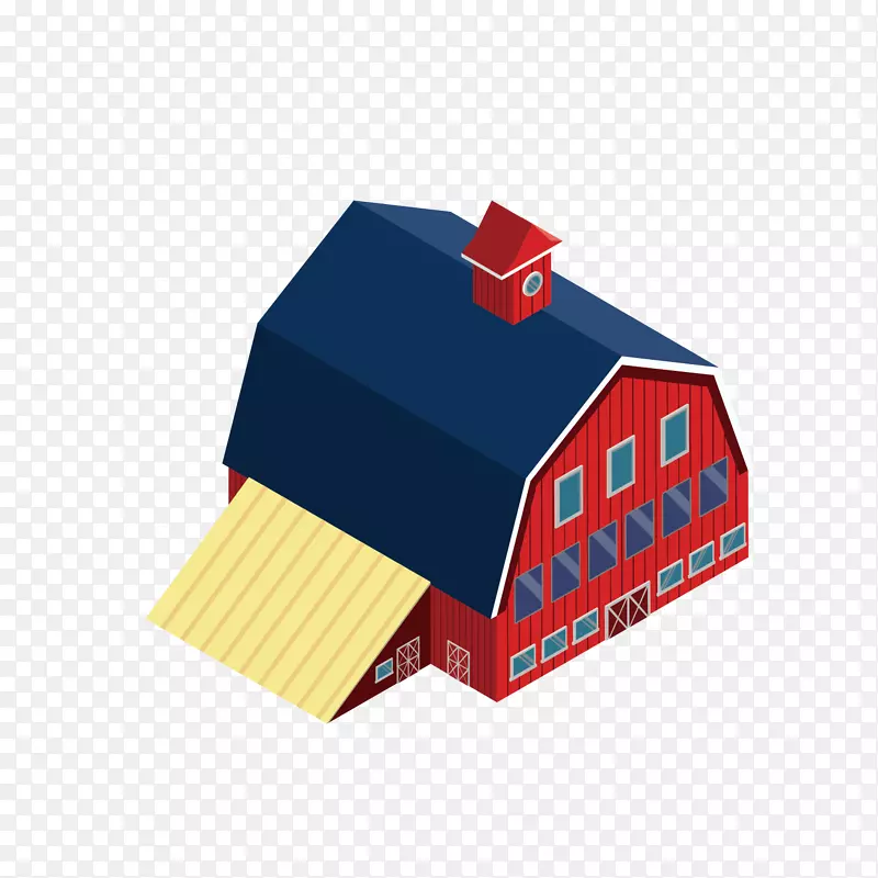 蓝红色小房子矢量模型