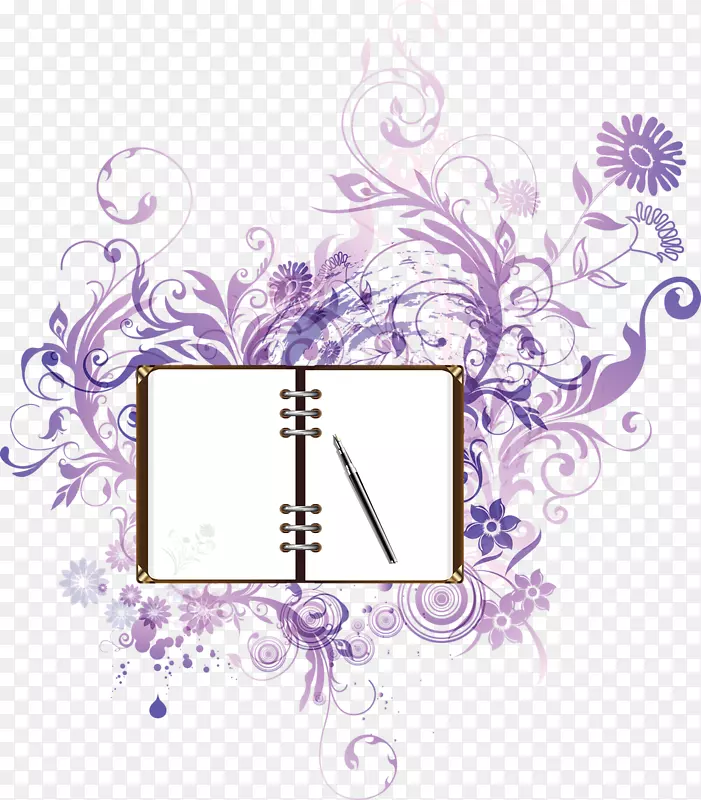 紫色花纹书本边框