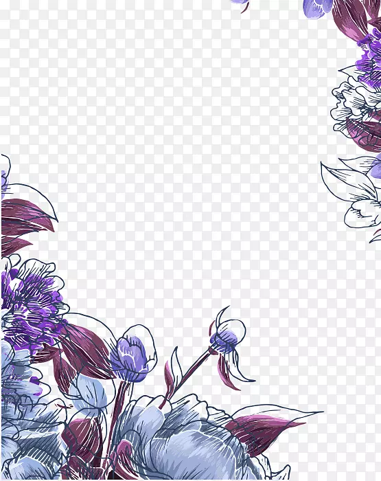 手绘紫色鲜花边框底纹