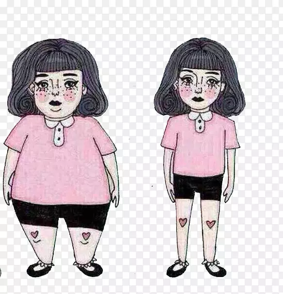 肥胖对比的女孩