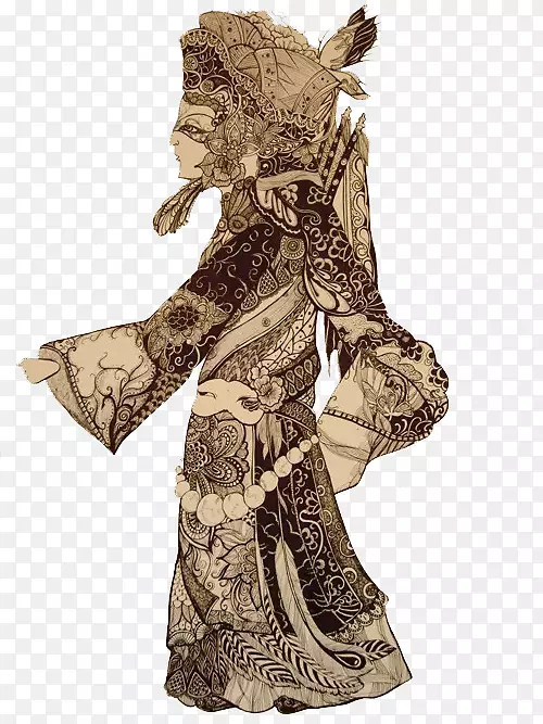 中国风女性雕刻皮影