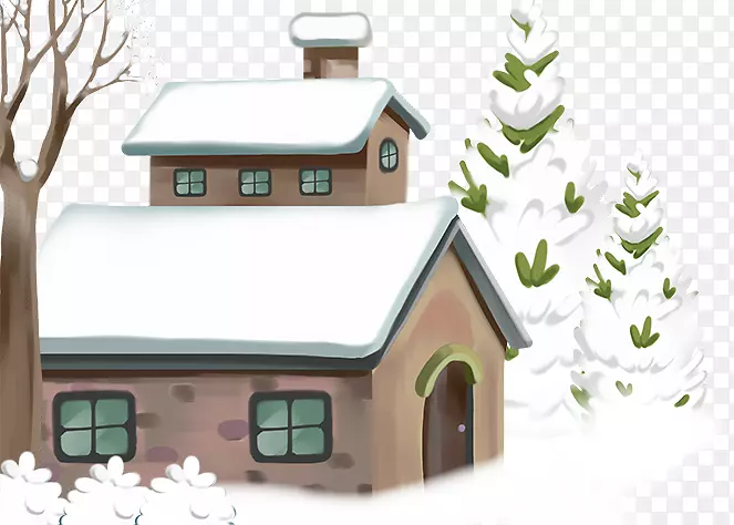 白雪覆盖的房屋和树木