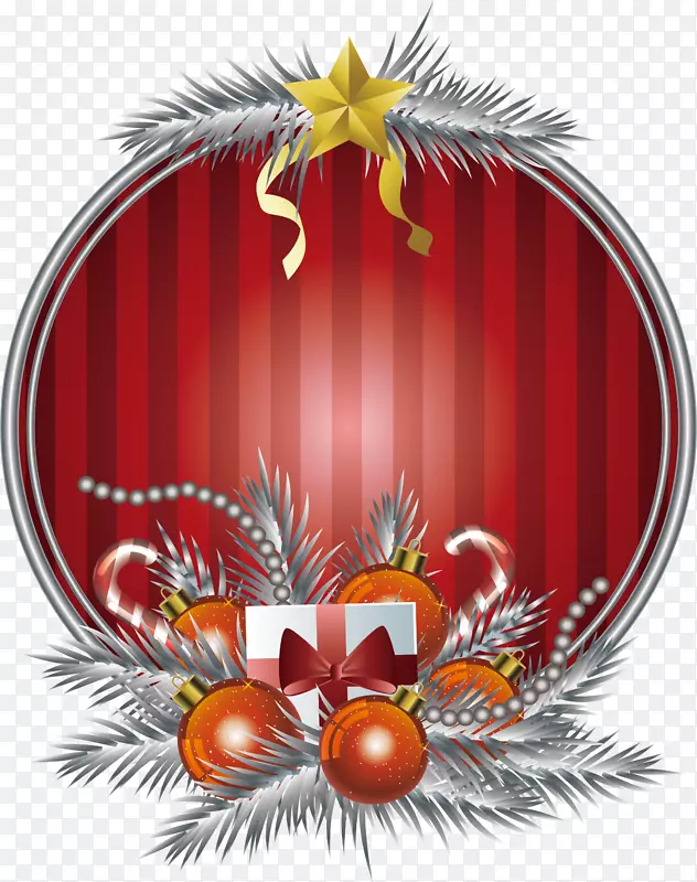 圆形红色竖条纹圣诞标题框