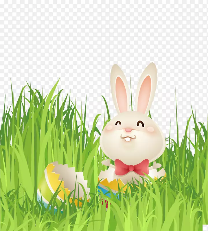清新草地可爱兔子复活节插画