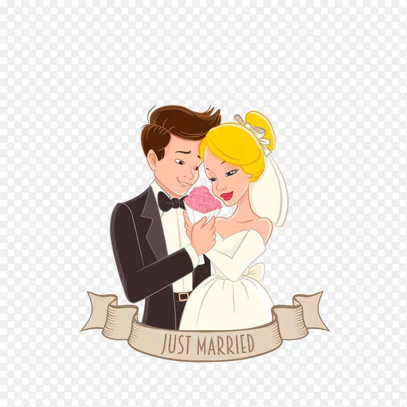 卡通幸福甜蜜拥抱的新郎新娘素材