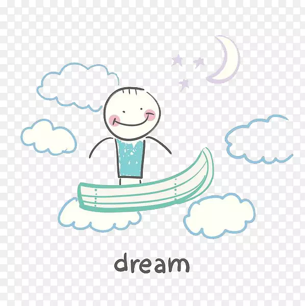 手绘船上的微笑小男孩