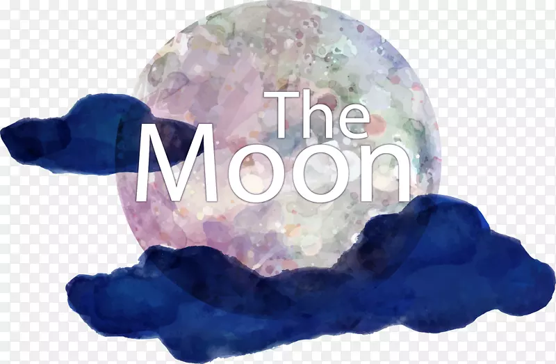 水彩绘云中的月亮矢量素材