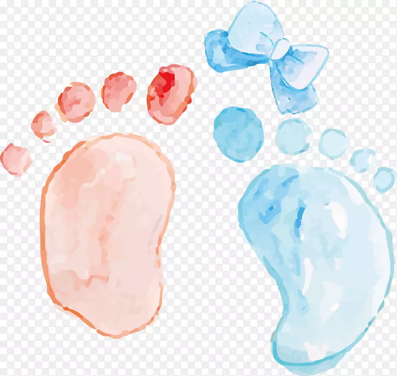 水彩水墨卡通婴儿用品蝴蝶结脚印