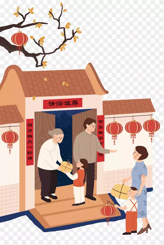 手绘中国风中秋节人物中秋插画