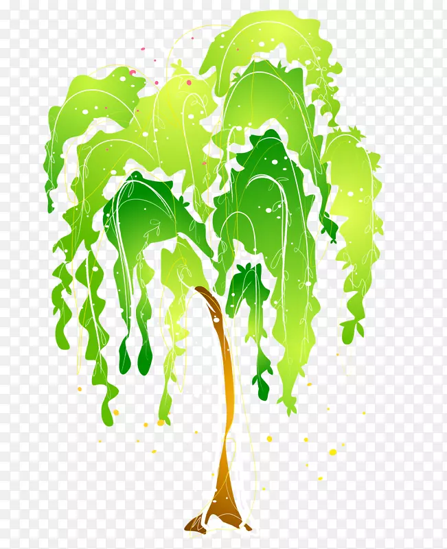 矢量卡通绿色渐变手绘翠绿柳树