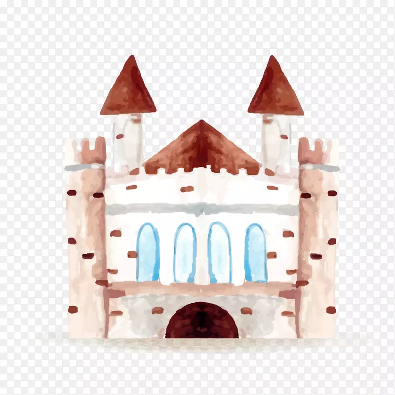 水彩绘童话城堡矢量图