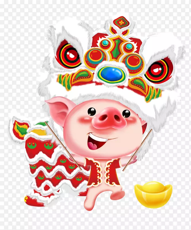 欢乐2019年猪年舞狮卡通猪