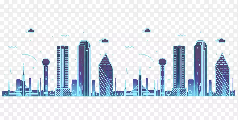 蓝色卡通城市建筑装饰图案