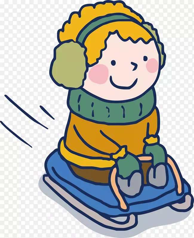 坐在雪橇上玩耍的孩子