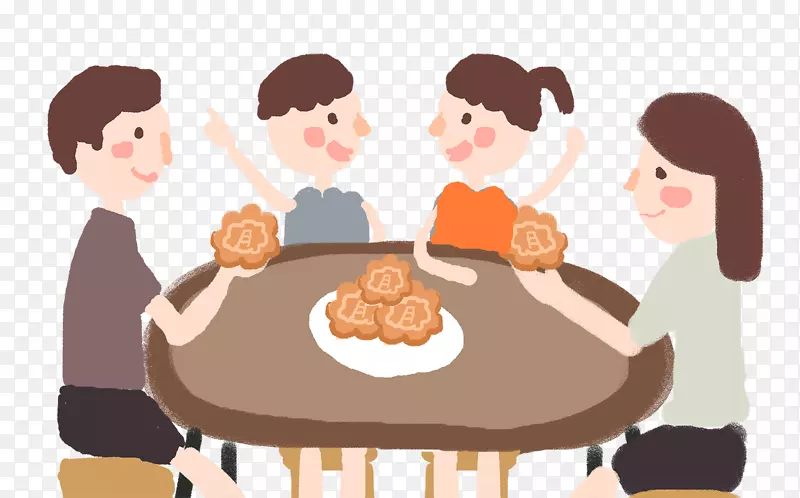 中秋节卡通手绘一家人团圆饭