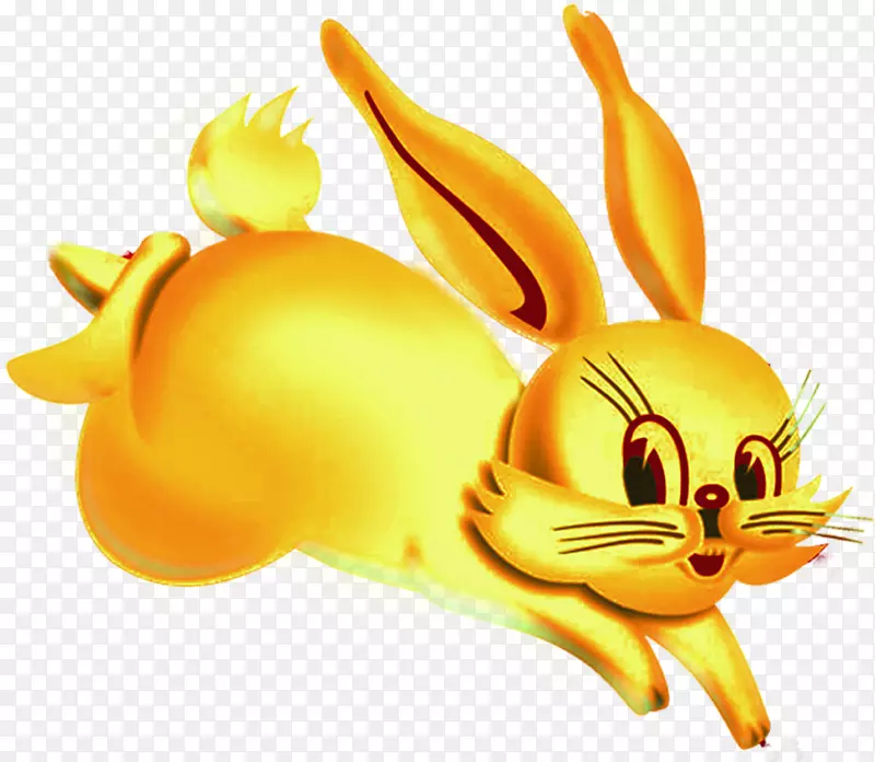 黄色质感的奔跑的金色兔子