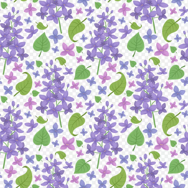 紫色丁香花和叶子无缝背景