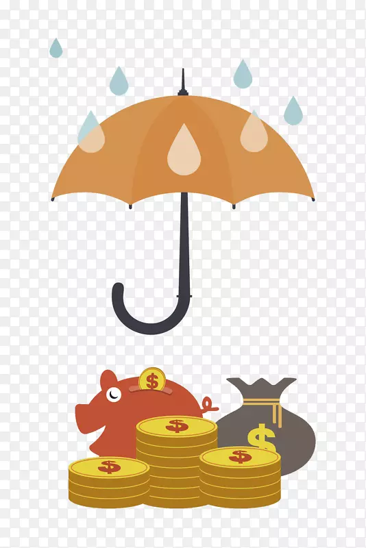 卡通雨伞下的金币免抠图