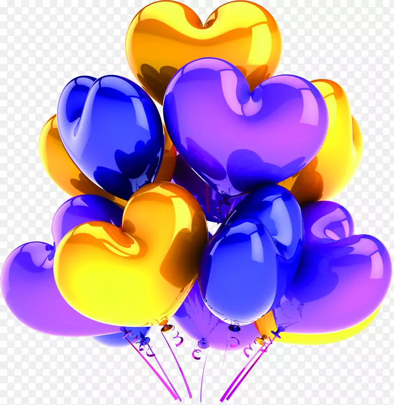 一簇黄色紫色气球