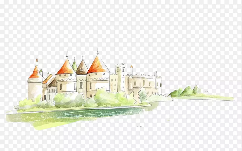 手绘彩色童话梦幻城堡简笔画
