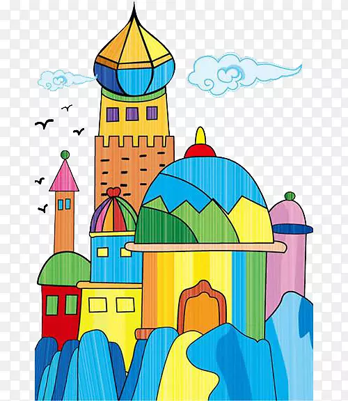 儿童彩绘城堡简笔画图案