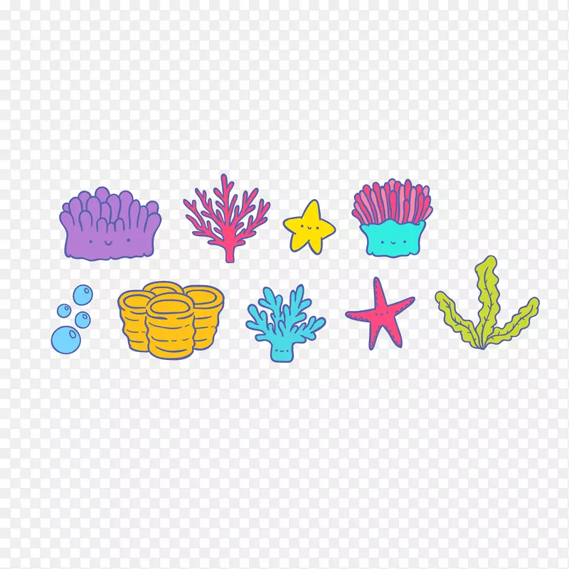 矢量卡通童趣珊瑚藻海星