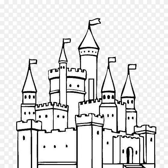 简约风格儿童城堡简笔画图案
