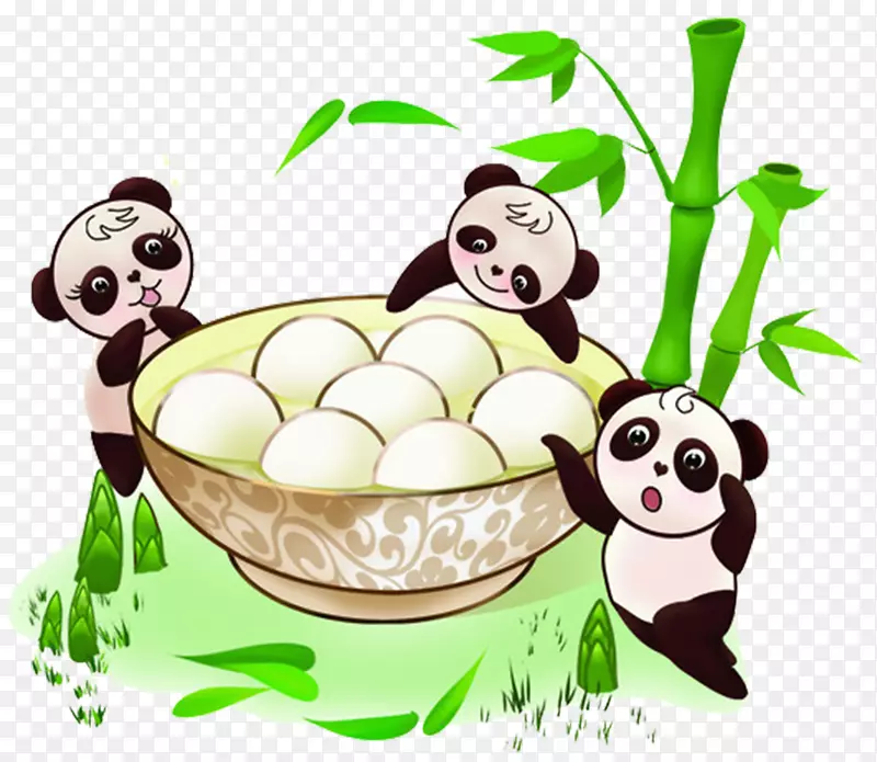 卡通手绘熊猫和糯米团子