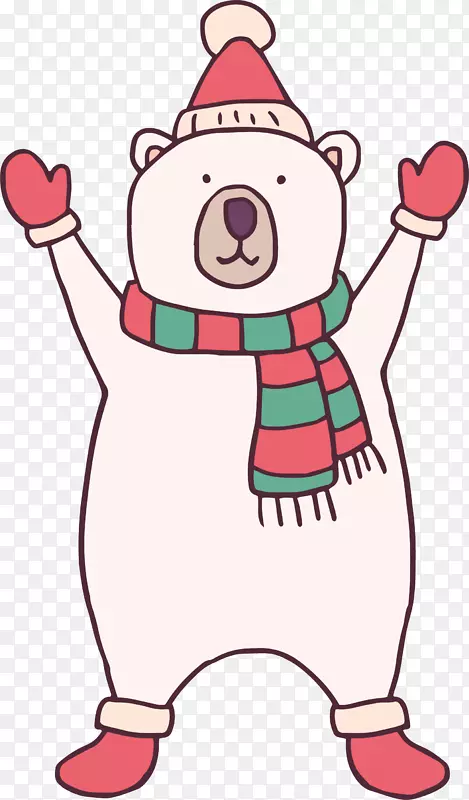 卡通欢呼的圣诞白熊